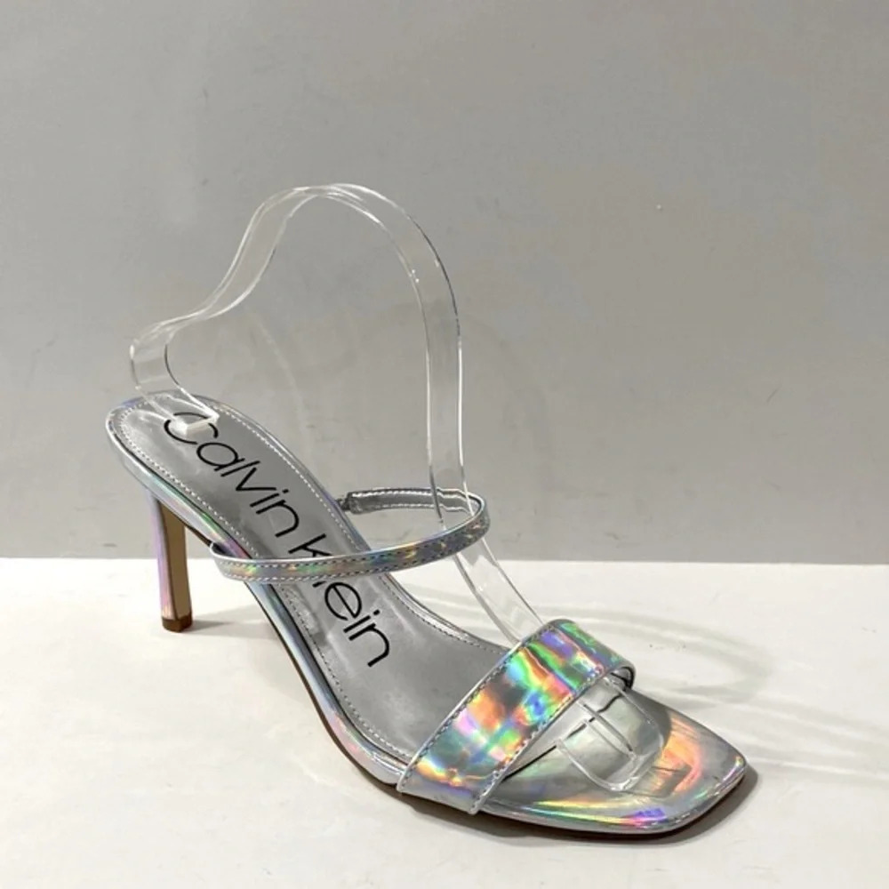 Calvin Klein Unique Silver Holographic Heels Size 9